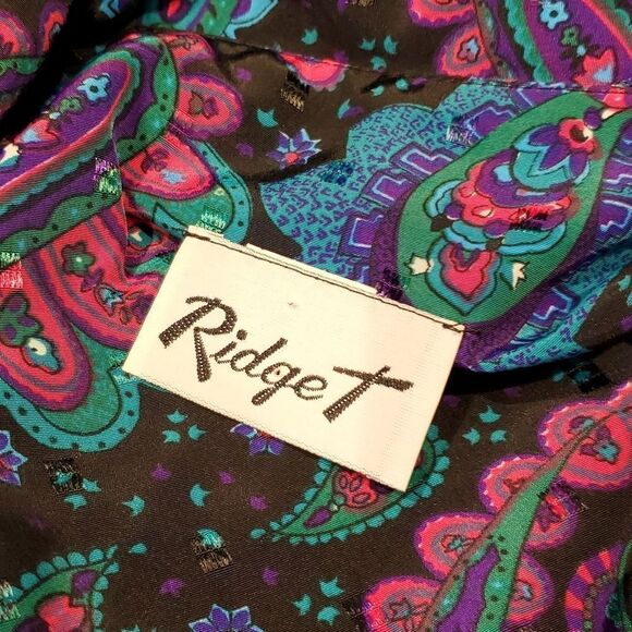 Ridge T Vintage Neon Print Satin Swiss Dot Blouse Sz XL Cottagecore Grannycore - Picture 8 of 8